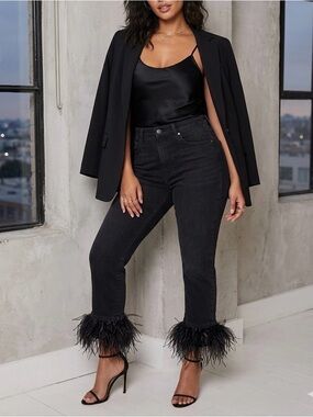 Zara Black Straight-Leg Jeans with Feather Cuff